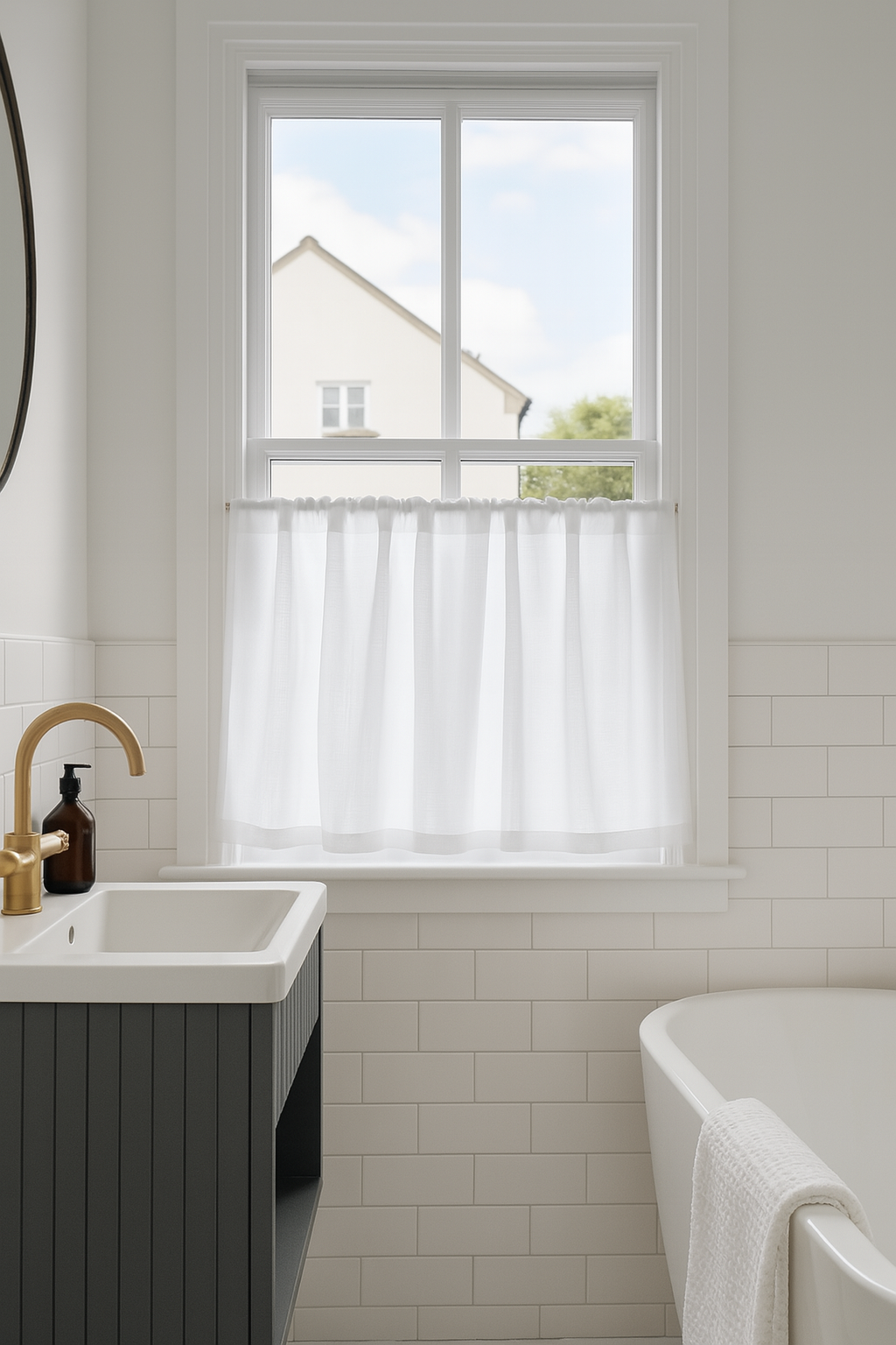 Linen Sankey Window Panel or Door Panel with Double Rod Pockets