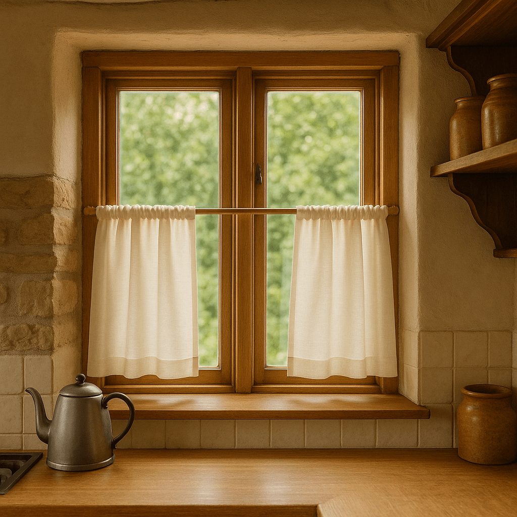 Linen Sankey Window Panel or Door Panel with Double Rod Pockets - Linen and Letters