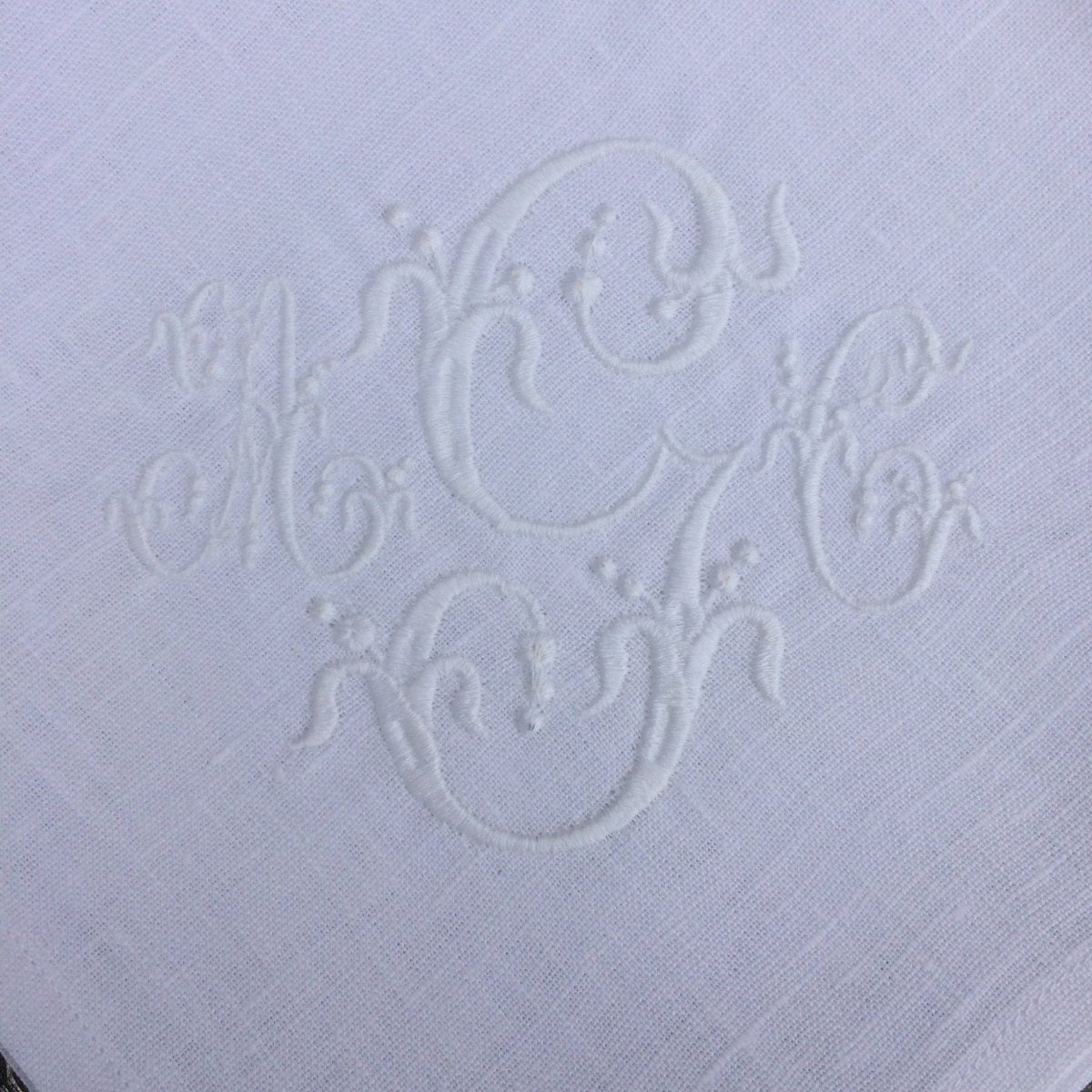 100% White Linen Napkins with Embroidered French Monogram with matt Egyptian Thread - Linen and Letters