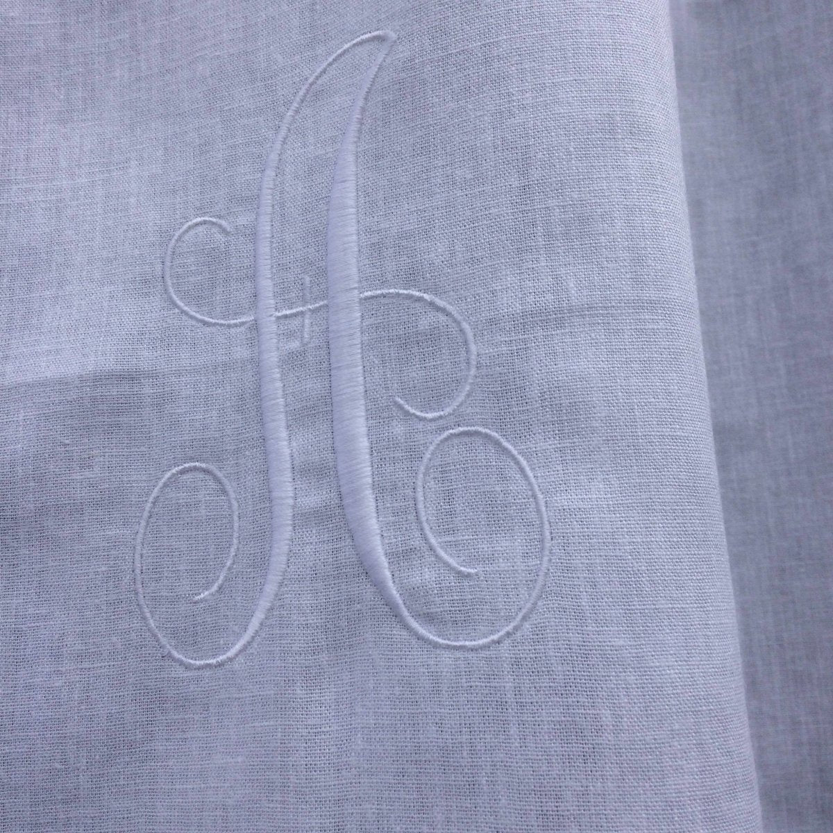 Appleton White Linen Cafe Curtain with embroidered Monogram - Linen and Letters