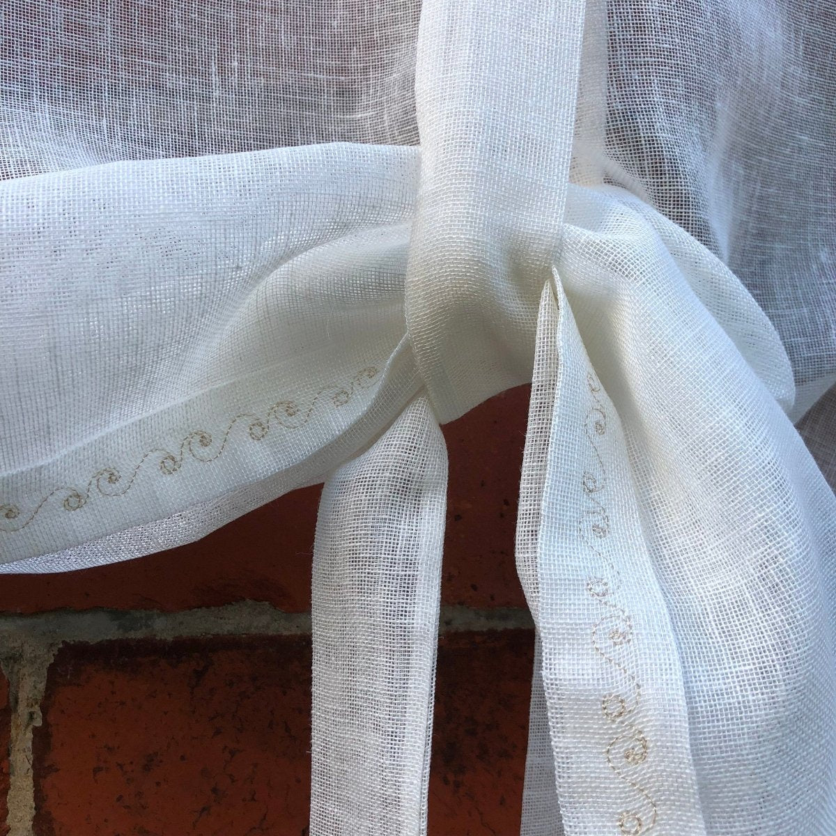 Bewsey Sheer Fleur de Lis Ivory Linen Tie Up Curtain - Linen and Letters