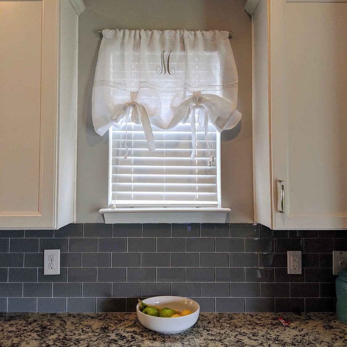 Bewsey Vintage Fleur de Lis Tie Up Valance - Linen and Letters