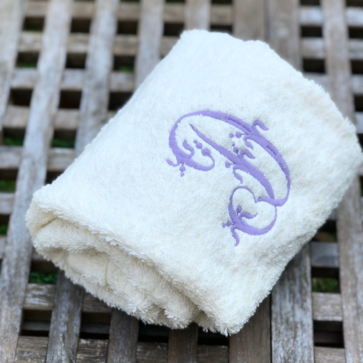 Cream Bathroom Towel with Embroidered Monogram - Linen and Letters