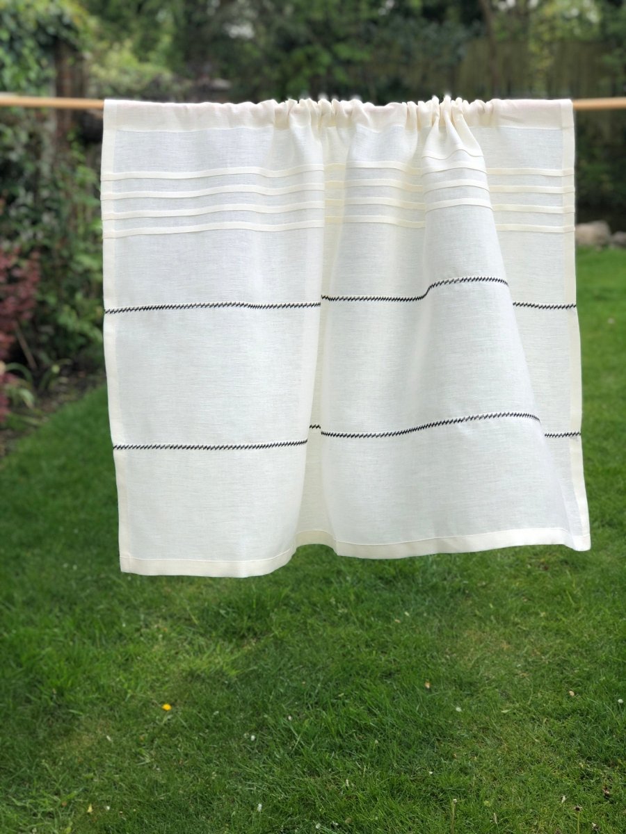 Culcheth Creamy Ivory Linen Cafe Curtain with decorative Stitching - Linen and Letters