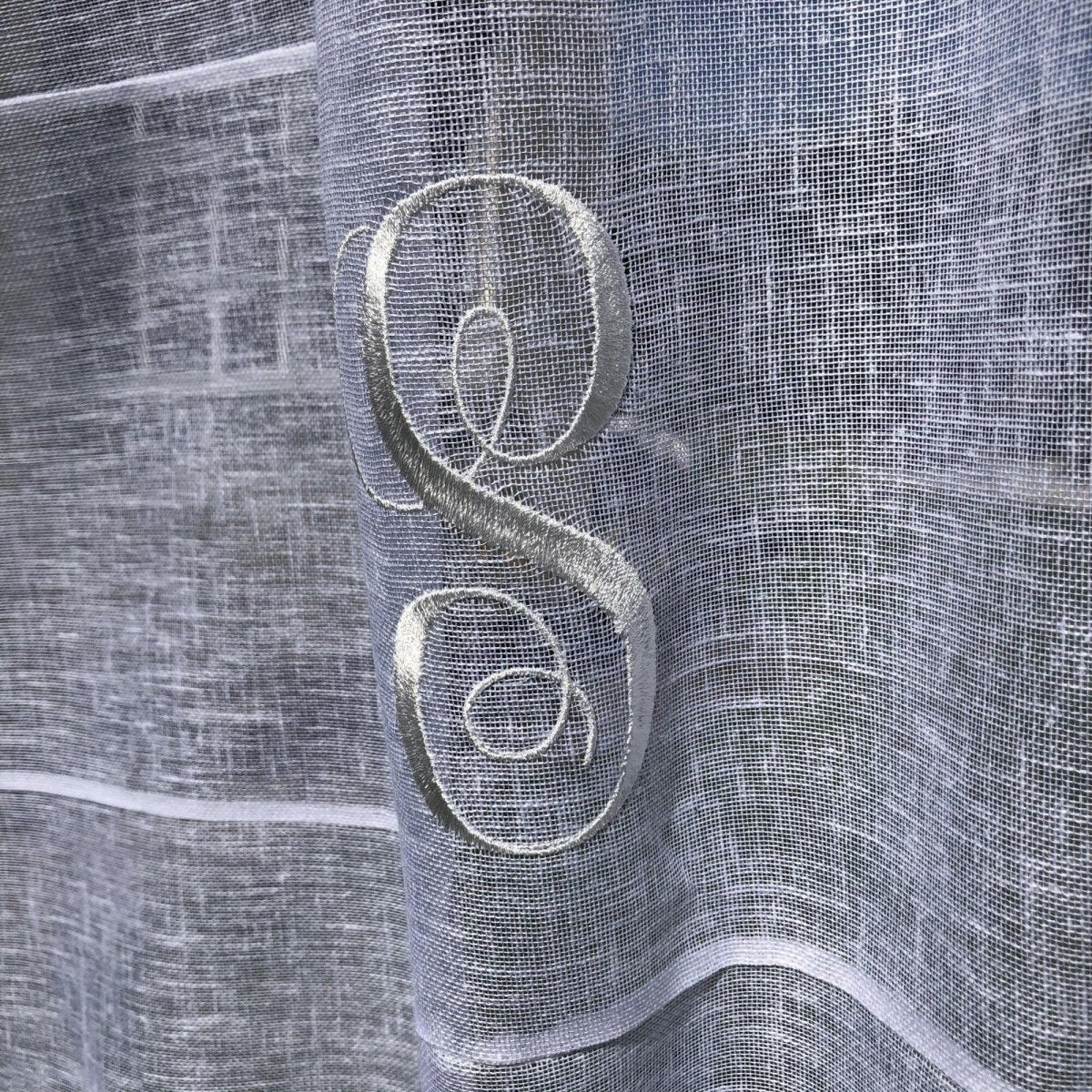 Daresbury Small White Sheer Linen Panel with double Rod Pockets and Monogram - Linen and Letters