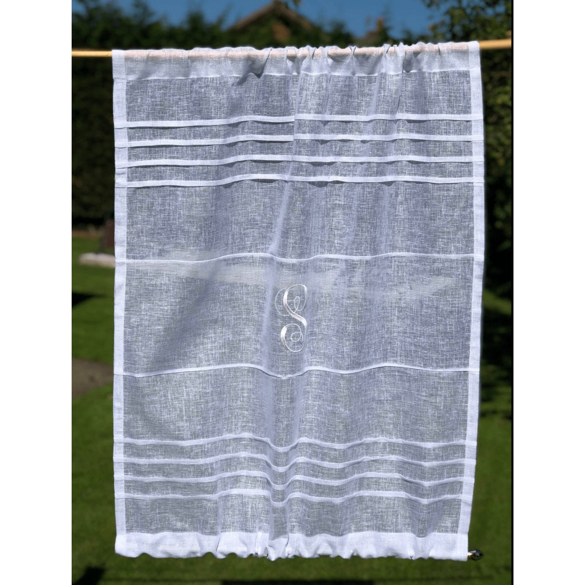 Daresbury Small White Sheer Linen Panel with double Rod Pockets and Monogram - Linen and Letters