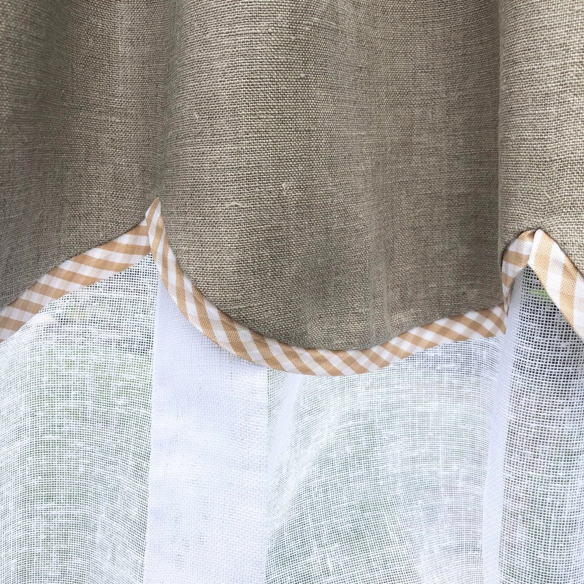 Flax Linen Monogram Valance with Check Trim - Linen and Letters
