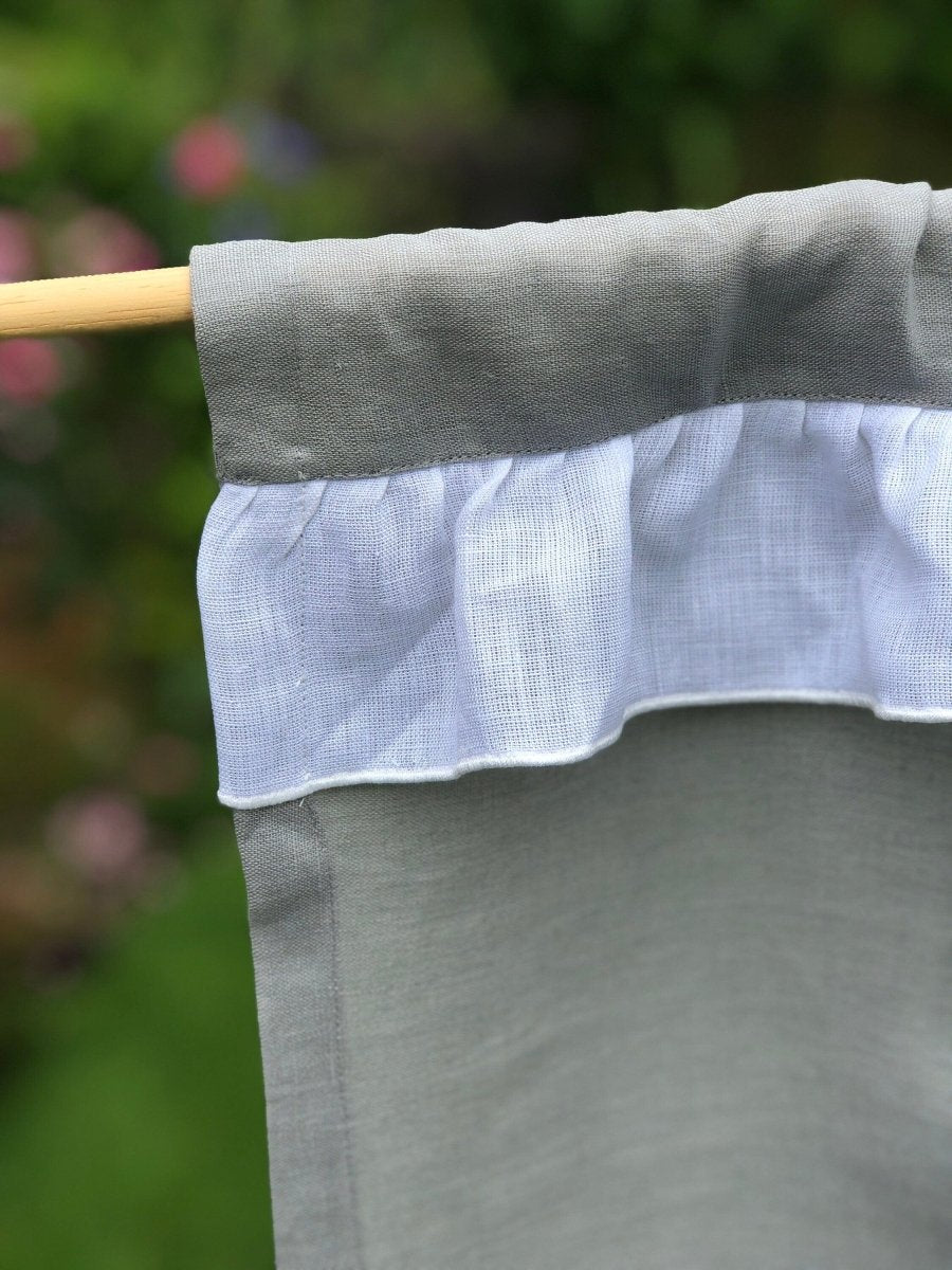 Grey White Linen Ruffle Tie Up Curtain - Linen and Letters