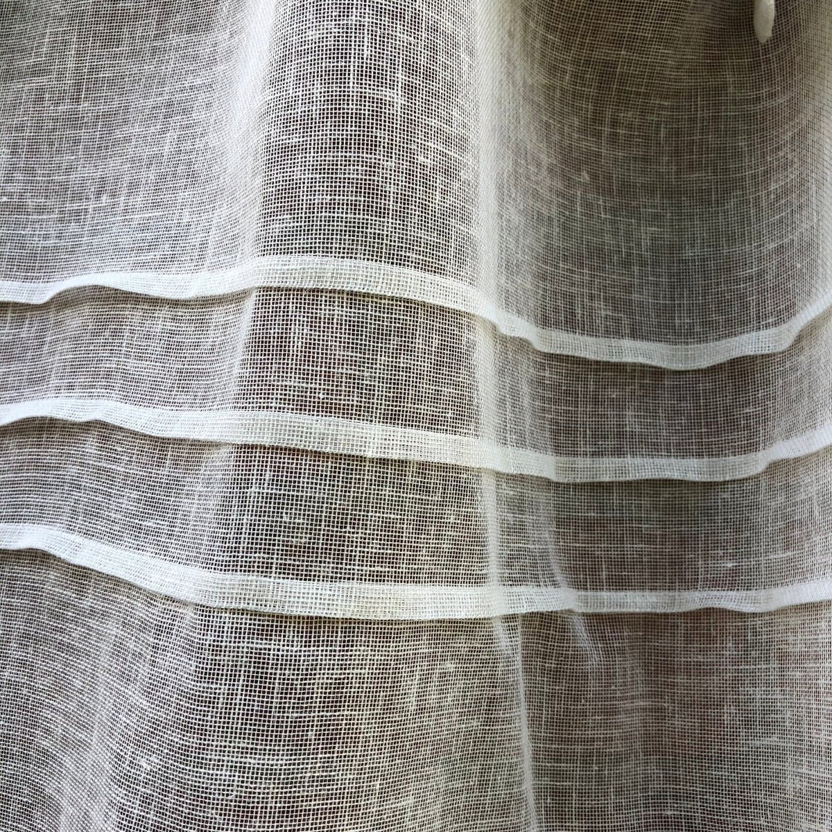 Ivory Cream Sheer Linen Lace Pompom Cafe Curtain - Linen and Letters