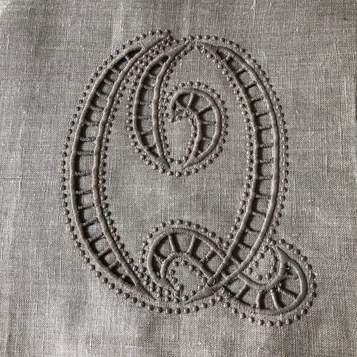 Linen Bed Runner with Cutwork or French Embroidered Monogram - Linen and Letters