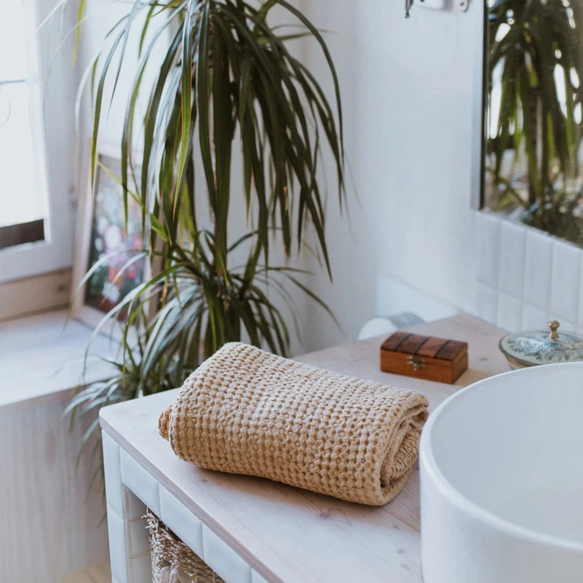 Linen Waffle Hand Towel Linen and Letters