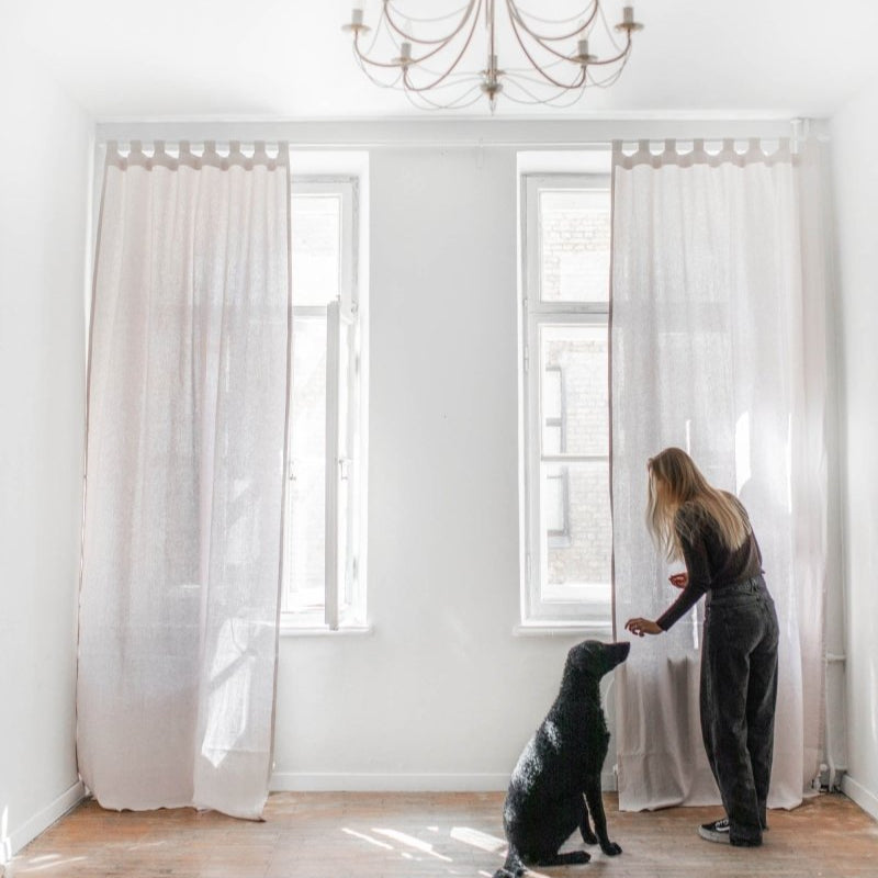 Looped Tab Top 100% Linen Curtain Panel - Linen and Letters