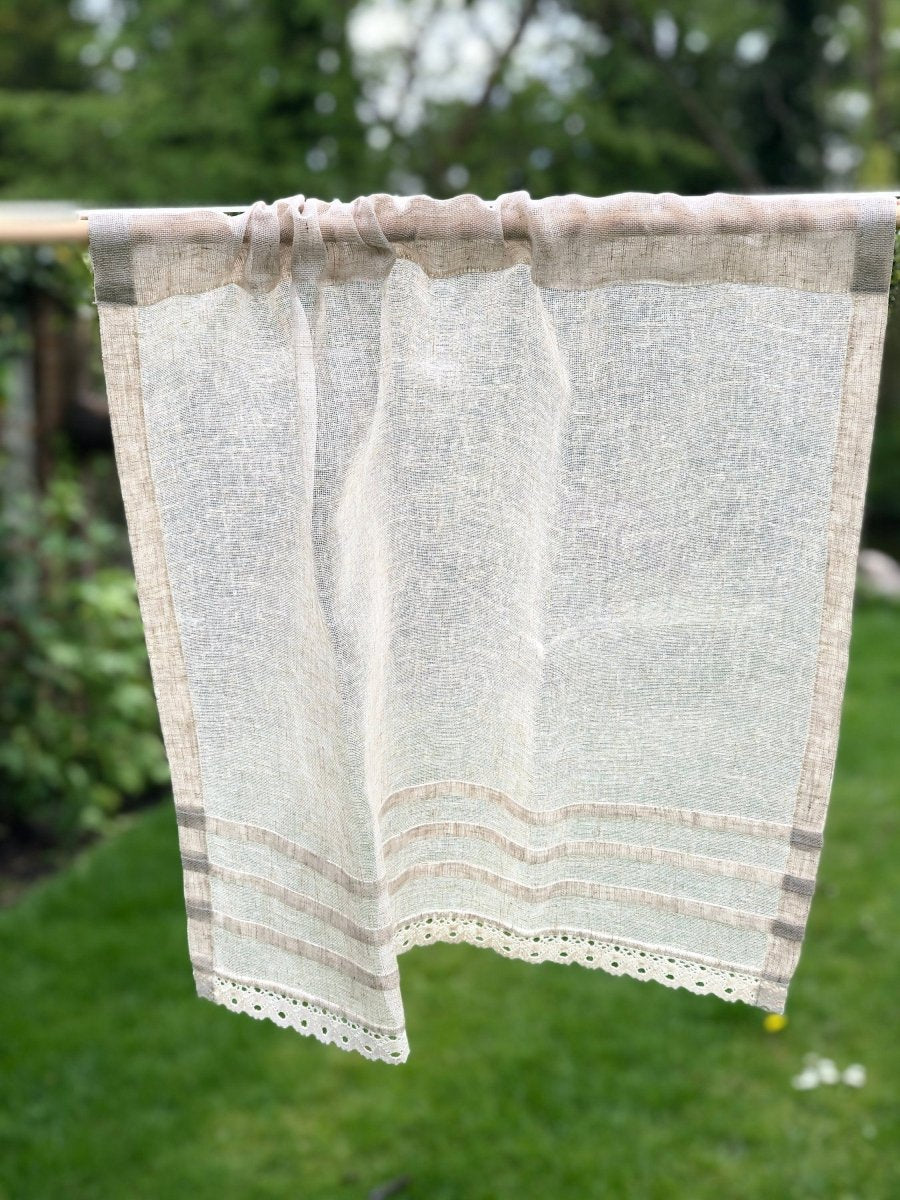Lowton Sheer Natural Linen Lace Valance Curtain - Linen and Letters