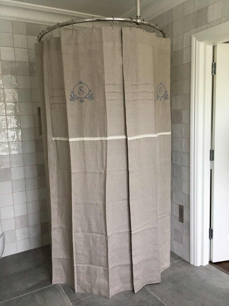 Monogram Natural Linen Lace Shower Curtain - Linen and Letters