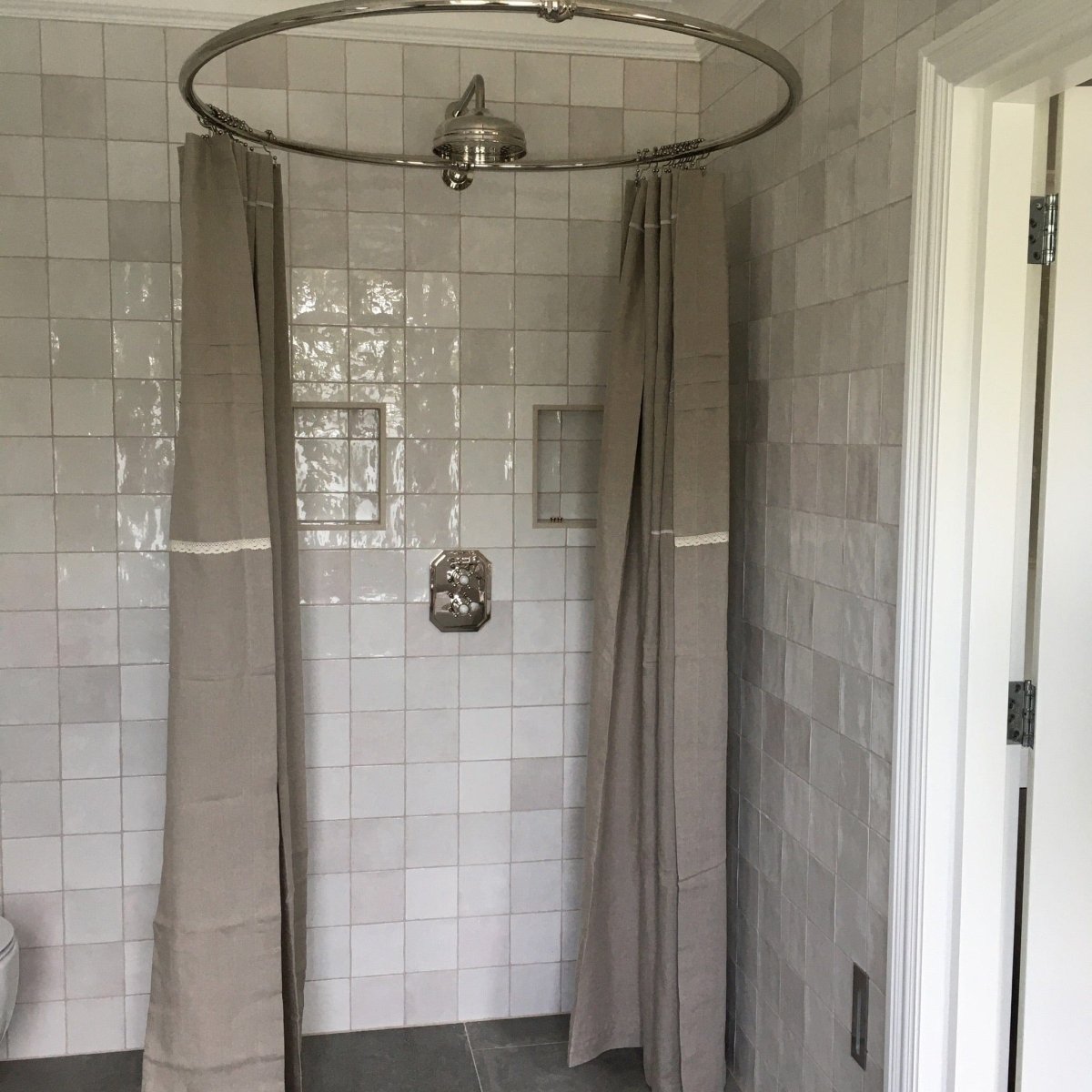 Monogram Natural Linen Lace Shower Curtain - Linen and Letters