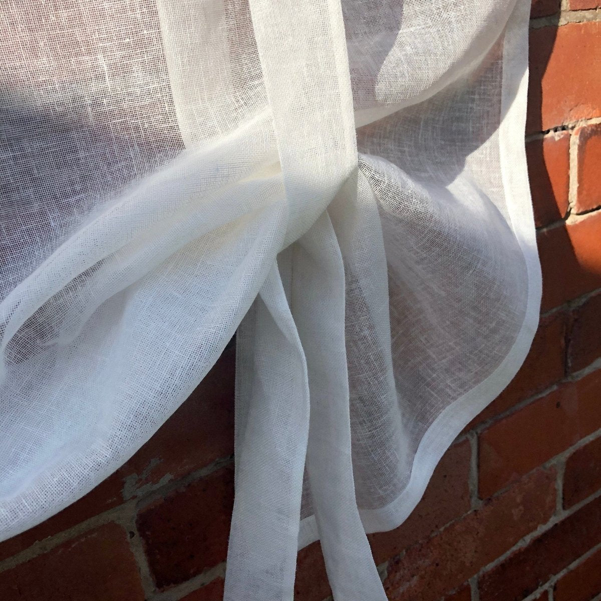 Natural Linen Tie Up Valance with Laurel Wreath Monogram - Linen and Letters