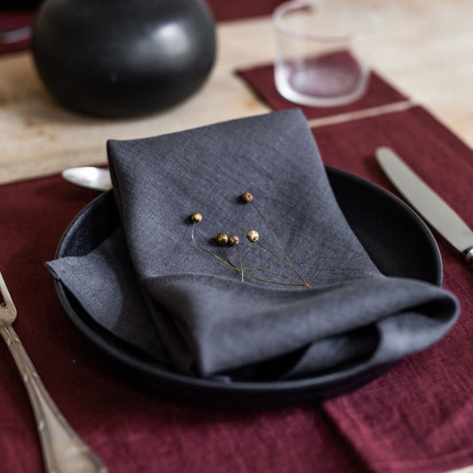 PAIR Classic 100% Linen Napkins- Charcoal Grey - Linen and Letters