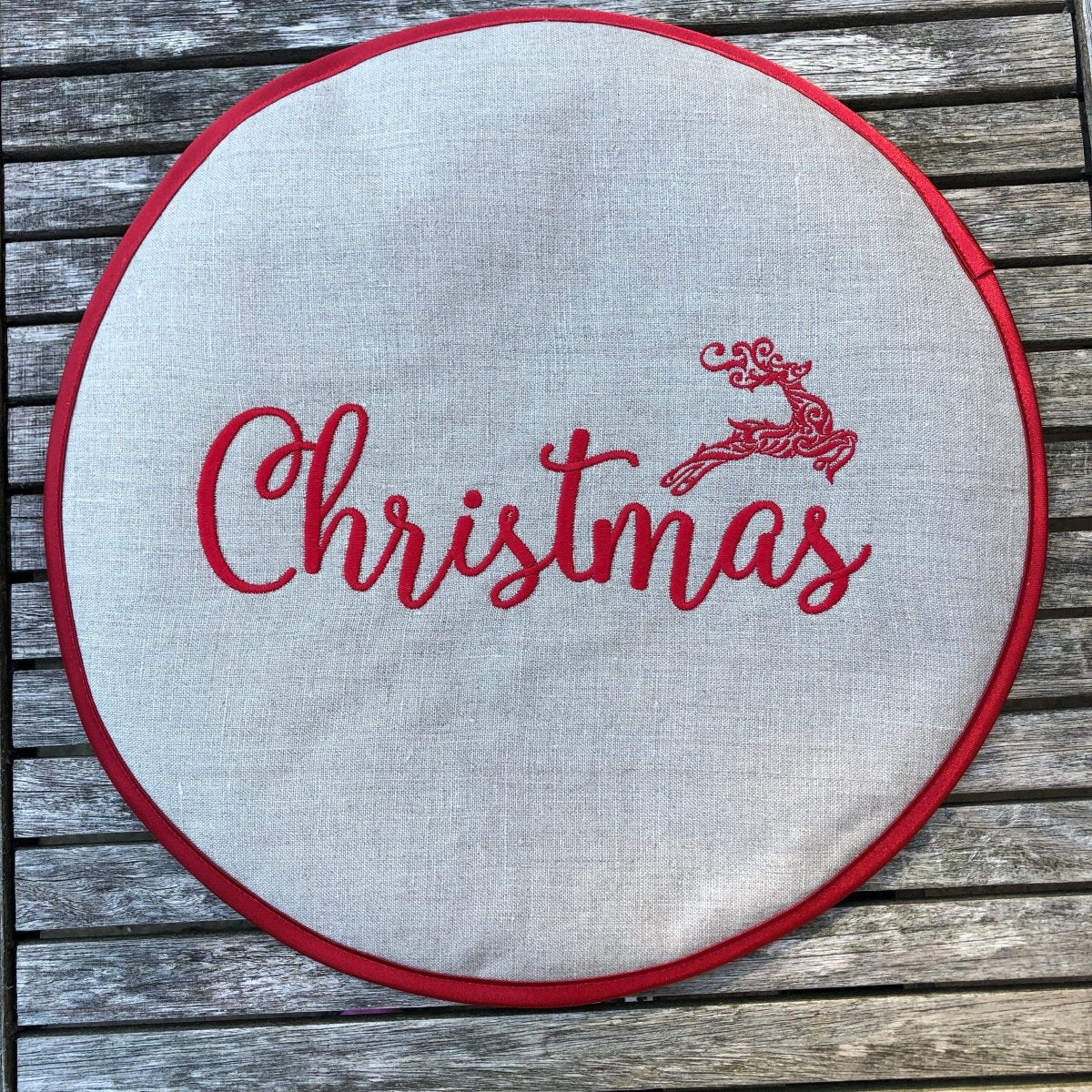 Pair Merry Christmas Natural Flax Linen Aga Lid Covers - Linen and Letters