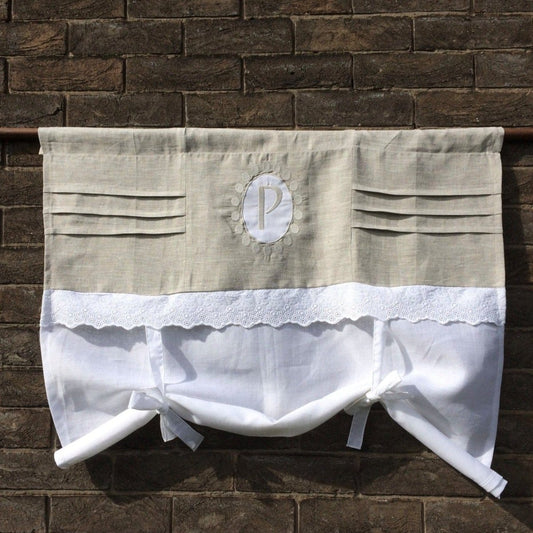 Pretty Linen Eyelet Lace Monogram Valance - Linen and Letters