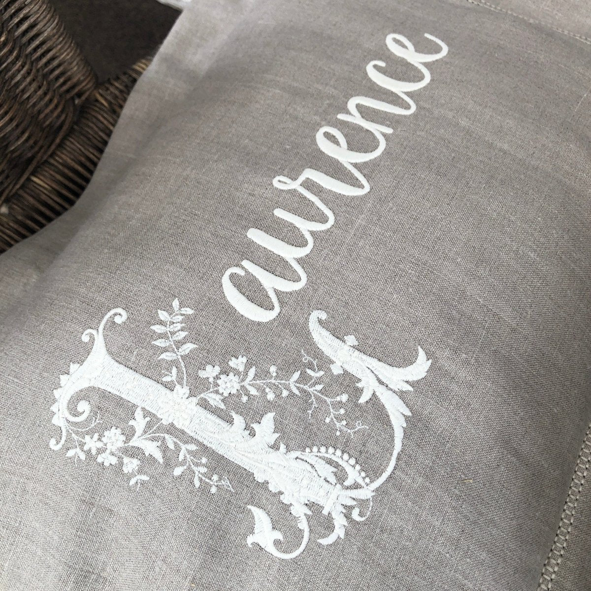 Pure Linen Hemstitched Personalised Embroidered Boudoir Cushion Cover - Linen and Letters