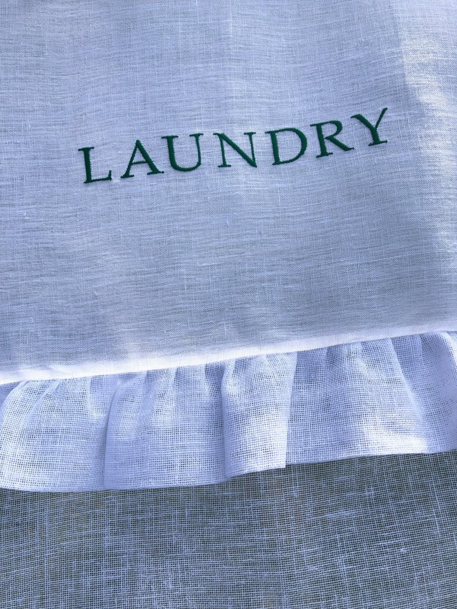 Risely White Linen Ruffle Laundry Curtain - Linen and Letters