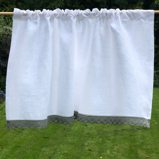 Sankey White Linen Grey Lace Valance Curtain - Linen and Letters