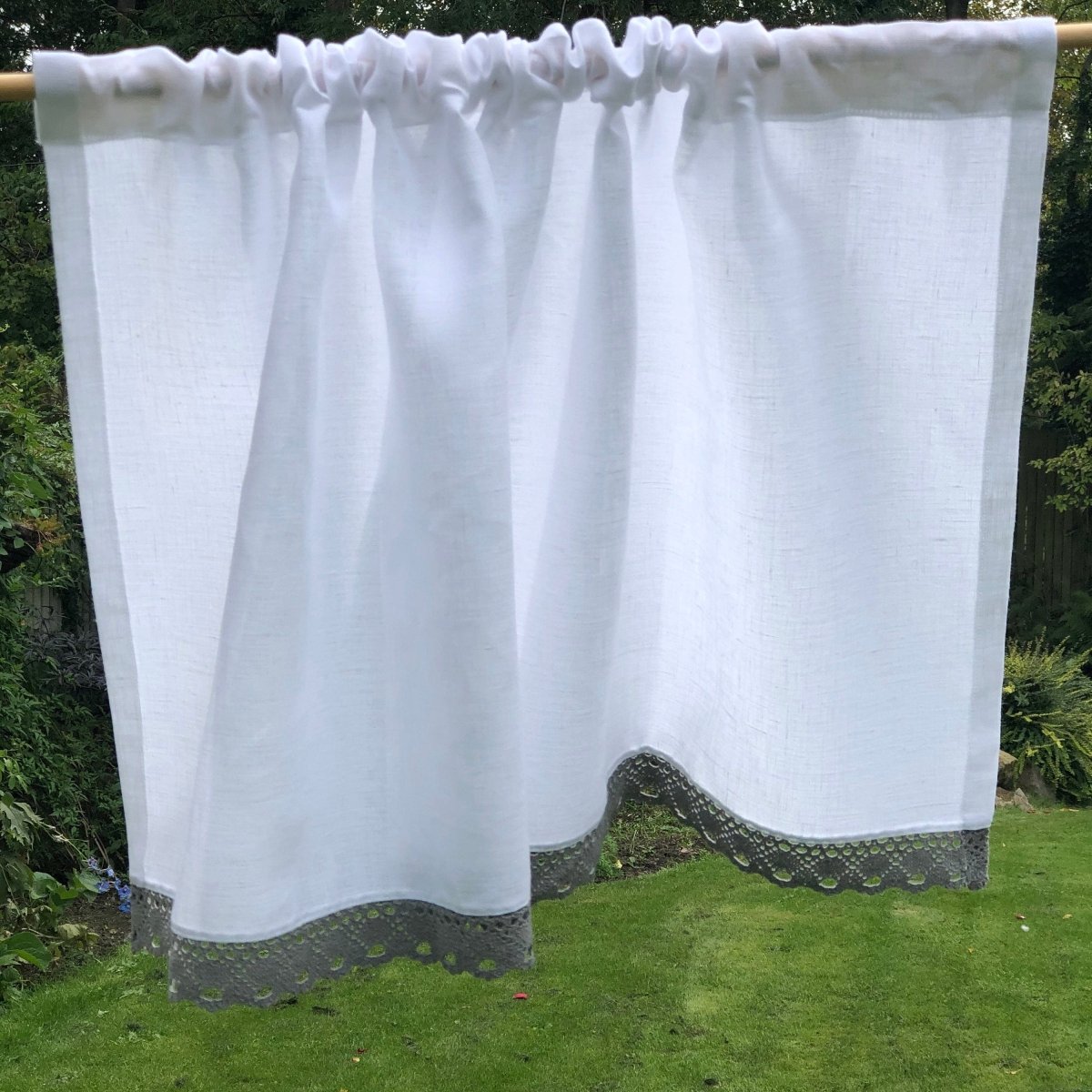 Sankey White Linen Grey Lace Valance Curtain - Linen and Letters