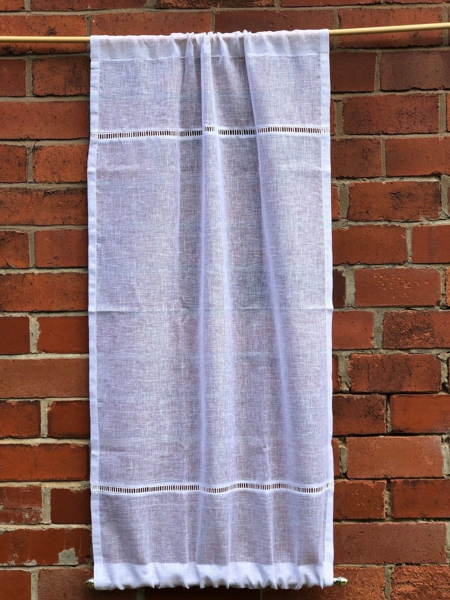 Small Latchford Sheer White Ladder Door Curtain - Linen and Letters