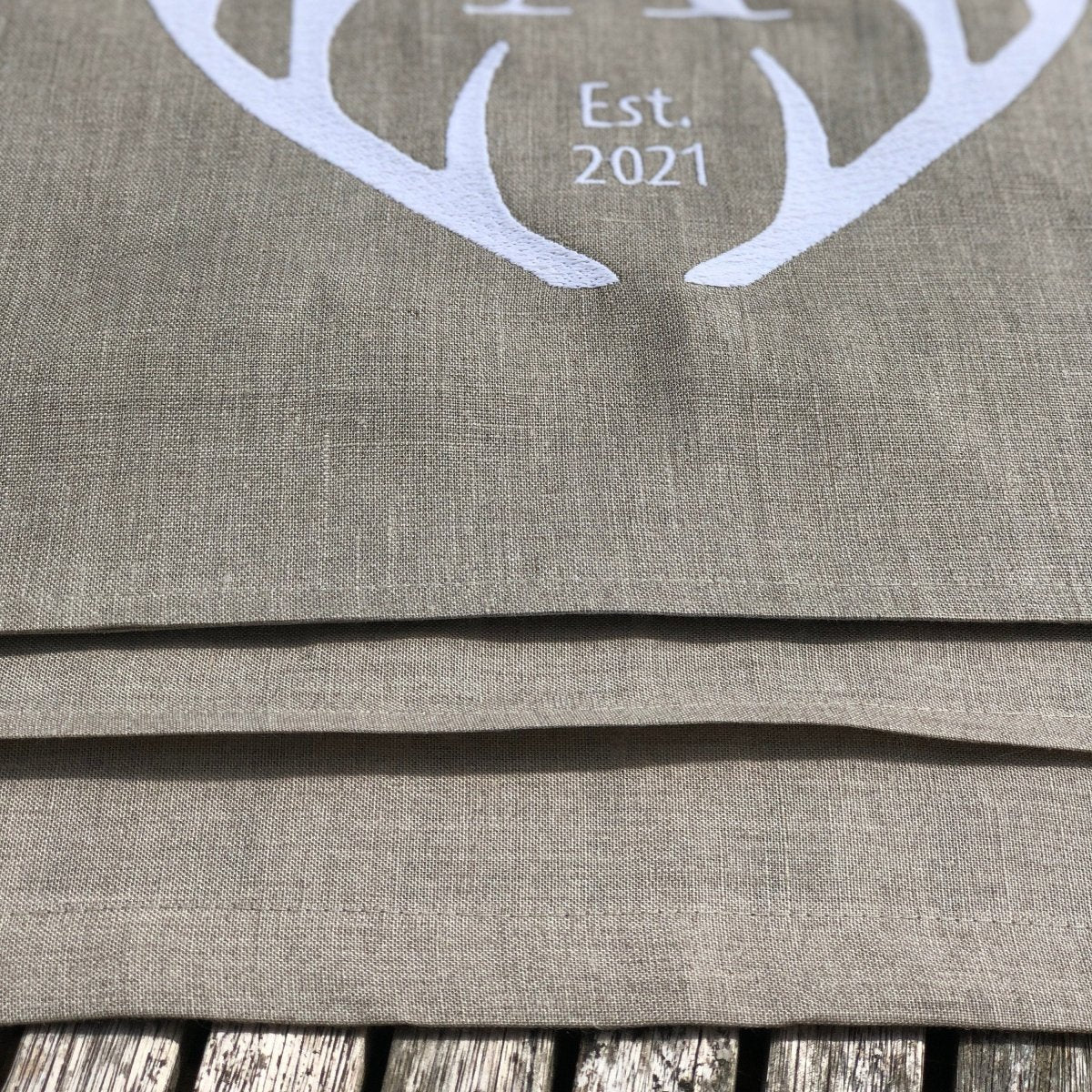 Stag Antlers Embroidered Monogram Linen Table Runner - Linen and Letters