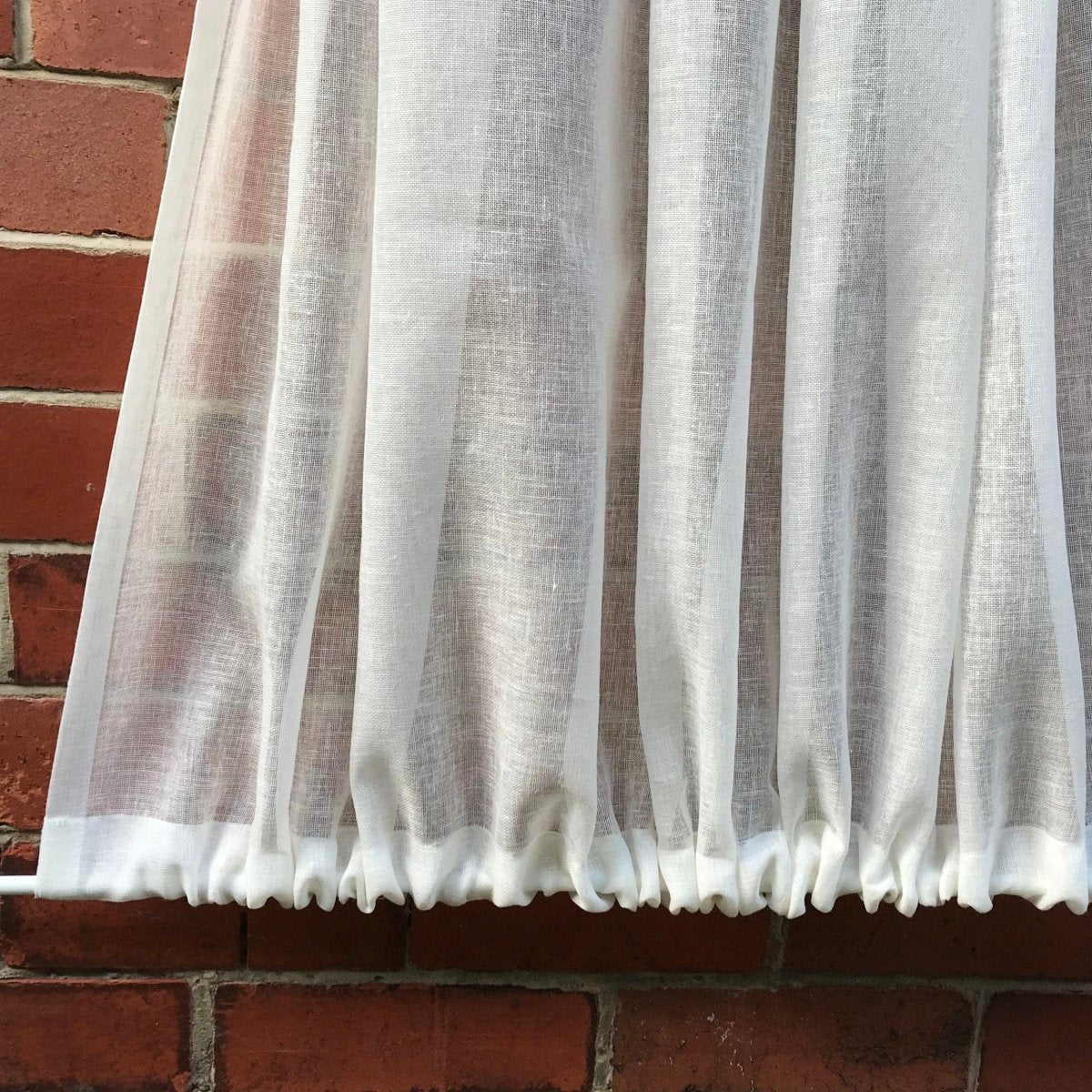Tall Narrow Sheer Ivory Linen Sidelight Panel with Rope Tie - Linen and Letters