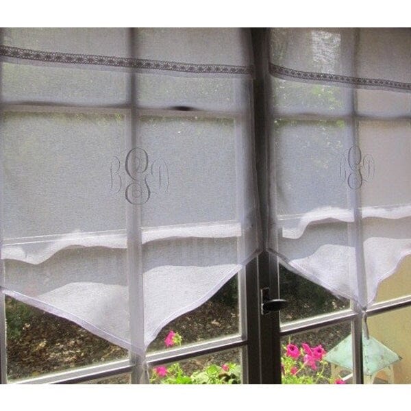 Tatton Sheer Linen Tassel Curtain with Embroidered Monogram - Linen and Letters