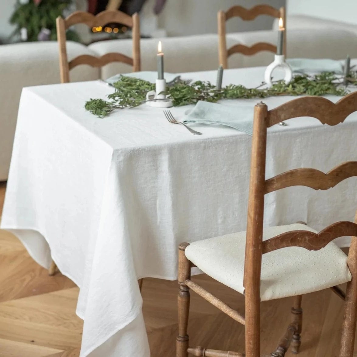 White 100% Linen Tablecloth - Linen and Letters