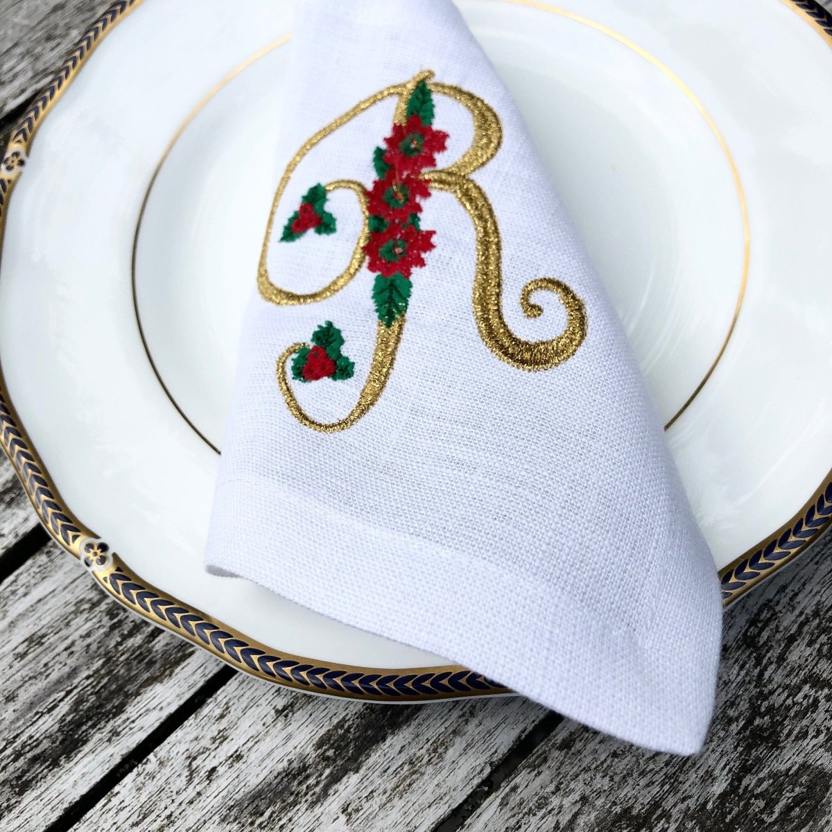 Christmas in the Country Embroidered Cotton/Linen Napkins - Set of 4