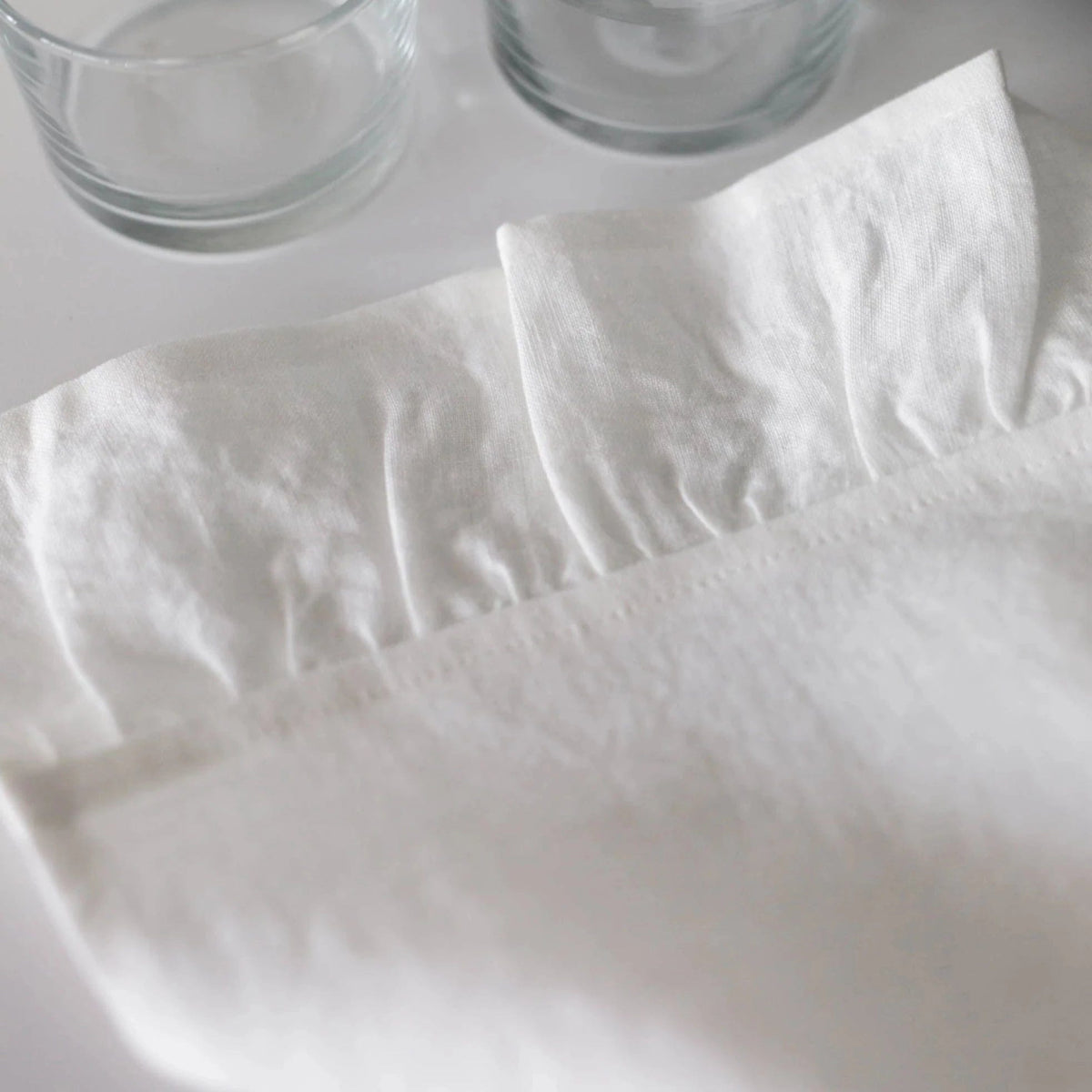 White handmade ruffled linen napkins