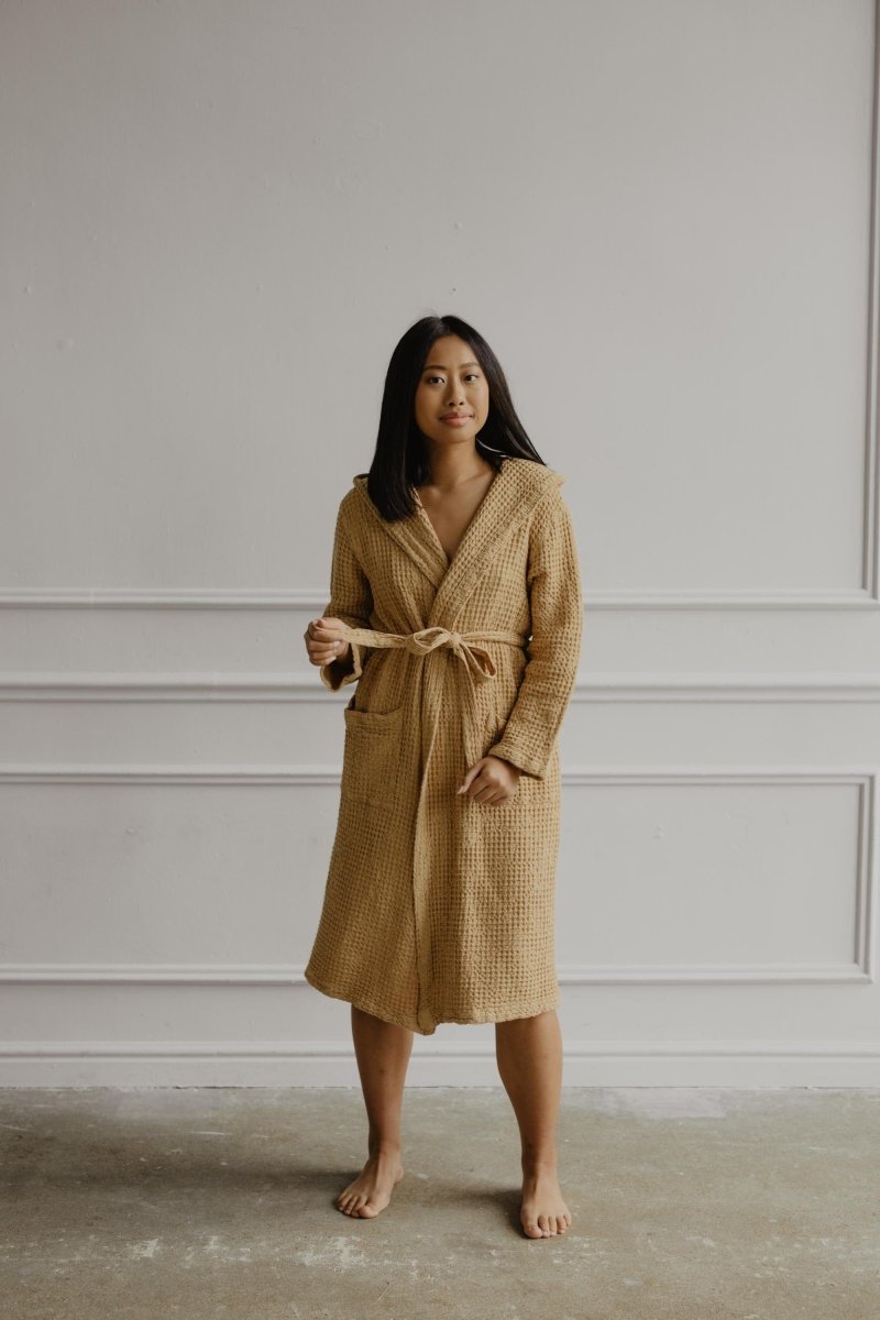 Womens Waffle Linen Bathrobe-APIARY - Linen and Letters