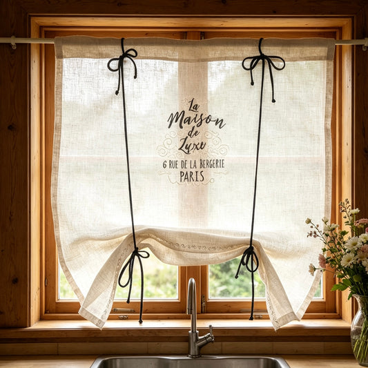 Callands Sheer Natural French Linen Kitchen Valance