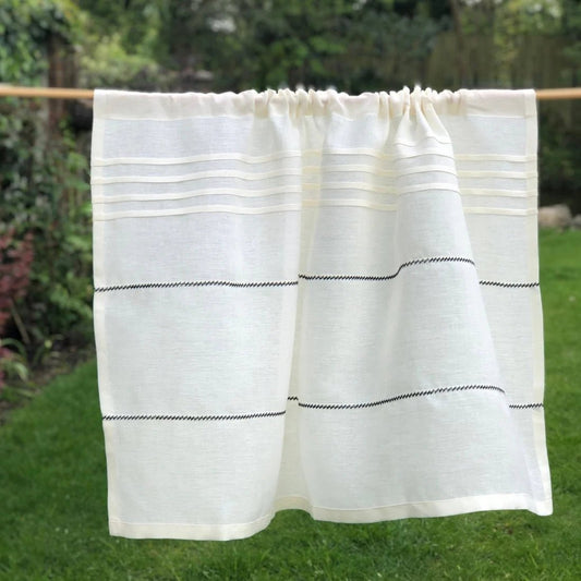 Culcheth Cream Linen Cafe Curtains w Cream Decorative Stitching x 5 for Jonathan - Linen and Letters