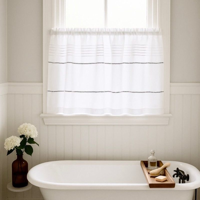 Culcheth White Linen Decorative Bistro Curtain - Linen and Letters