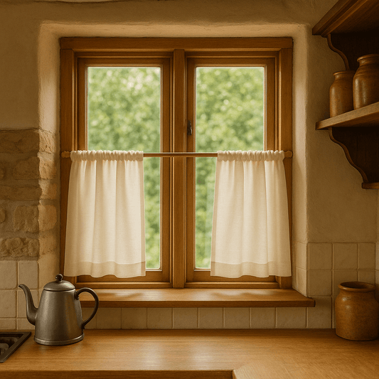 Linen Sankey Window Panel or Door Panel with Double Rod Pockets - Linen and Letters