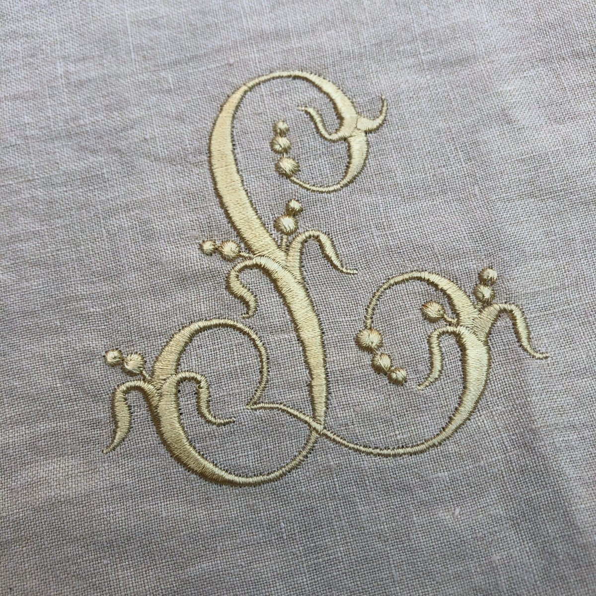 100% Coloured Linen Napkins with Embroidered Silky French Monogram - Linen and Letters