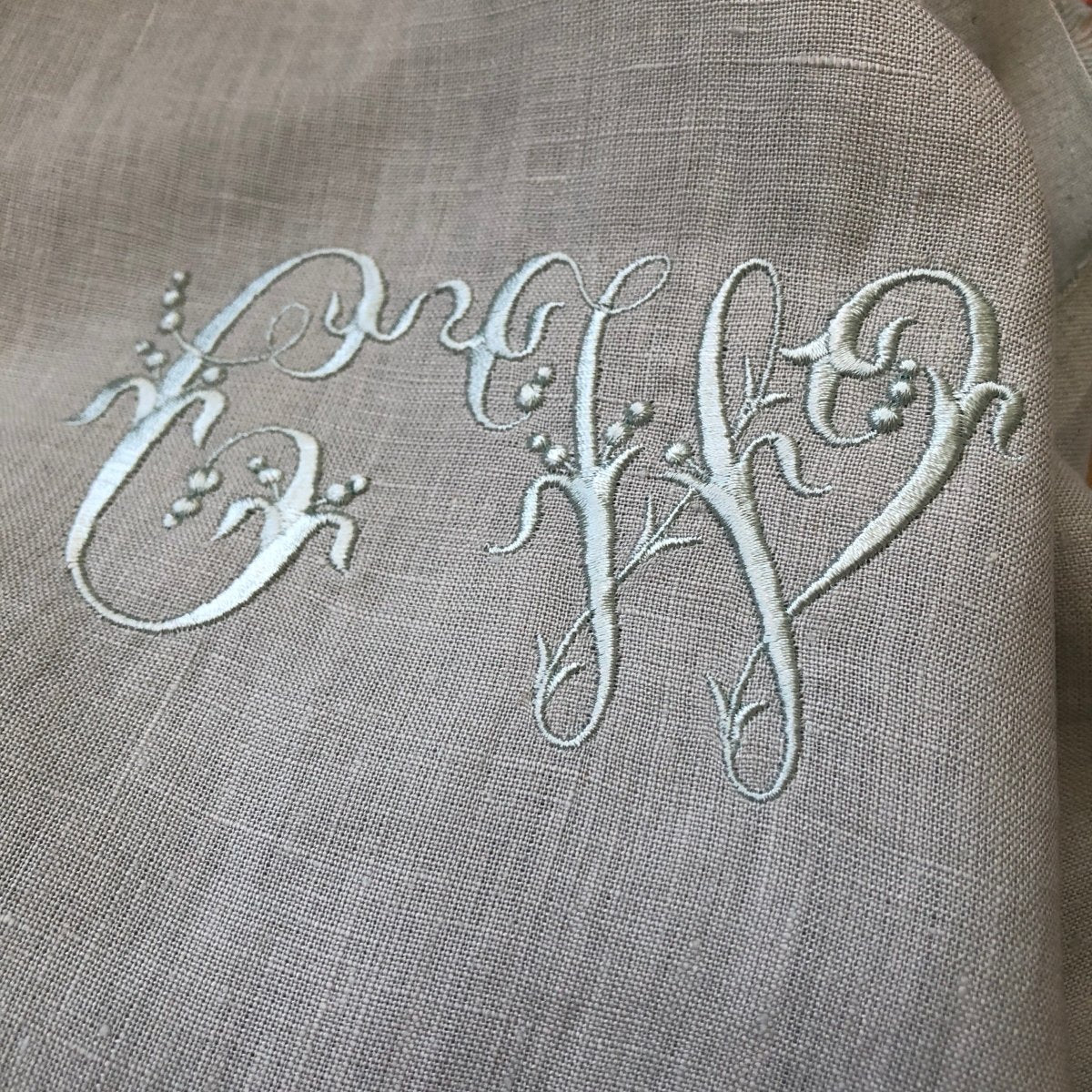 100% Coloured Linen Napkins with Embroidered Silky French Monogram - Linen and Letters