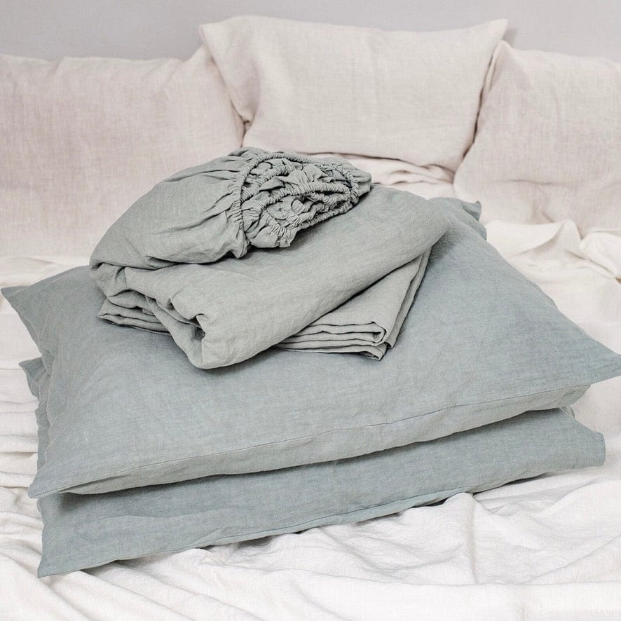 100% Linen Bedding Flat Fitted Sheet Pillowcase Set - Linen and Letters