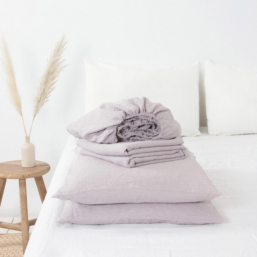 100% Linen Bedding Flat Fitted Sheet Pillowcase Set - Linen and Letters