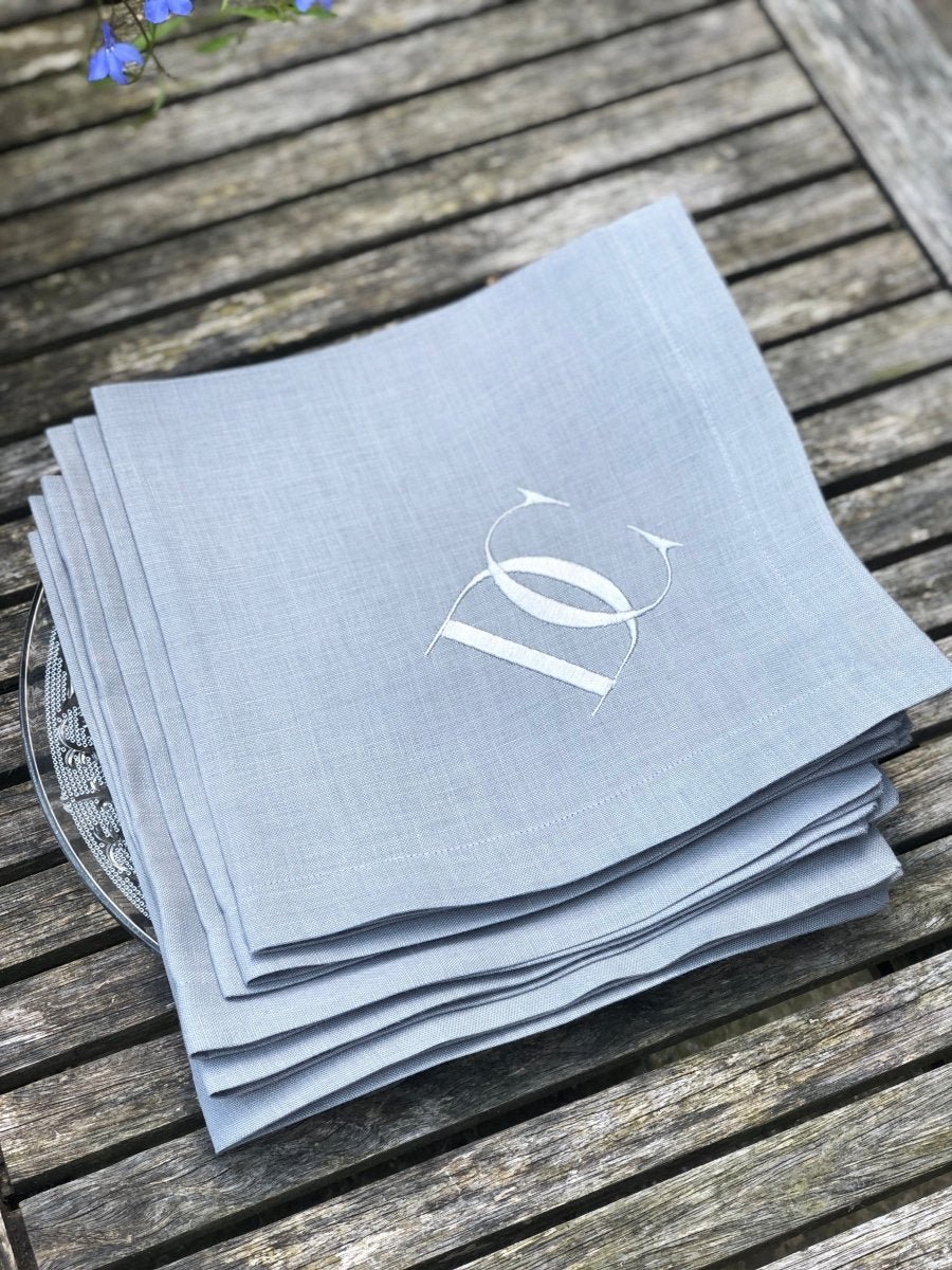 100% Linen Napkins Modern Classic Embroidered Monogram - Linen and Letters
