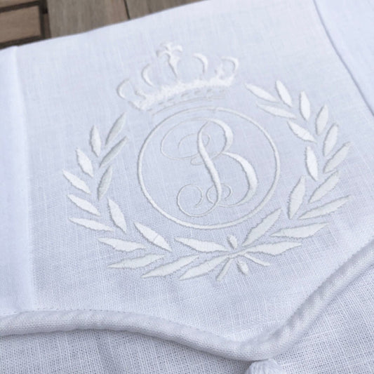 Baby Linen Duvet Cover with Tassel and Crown Wreath Monogram - Linen and Letters