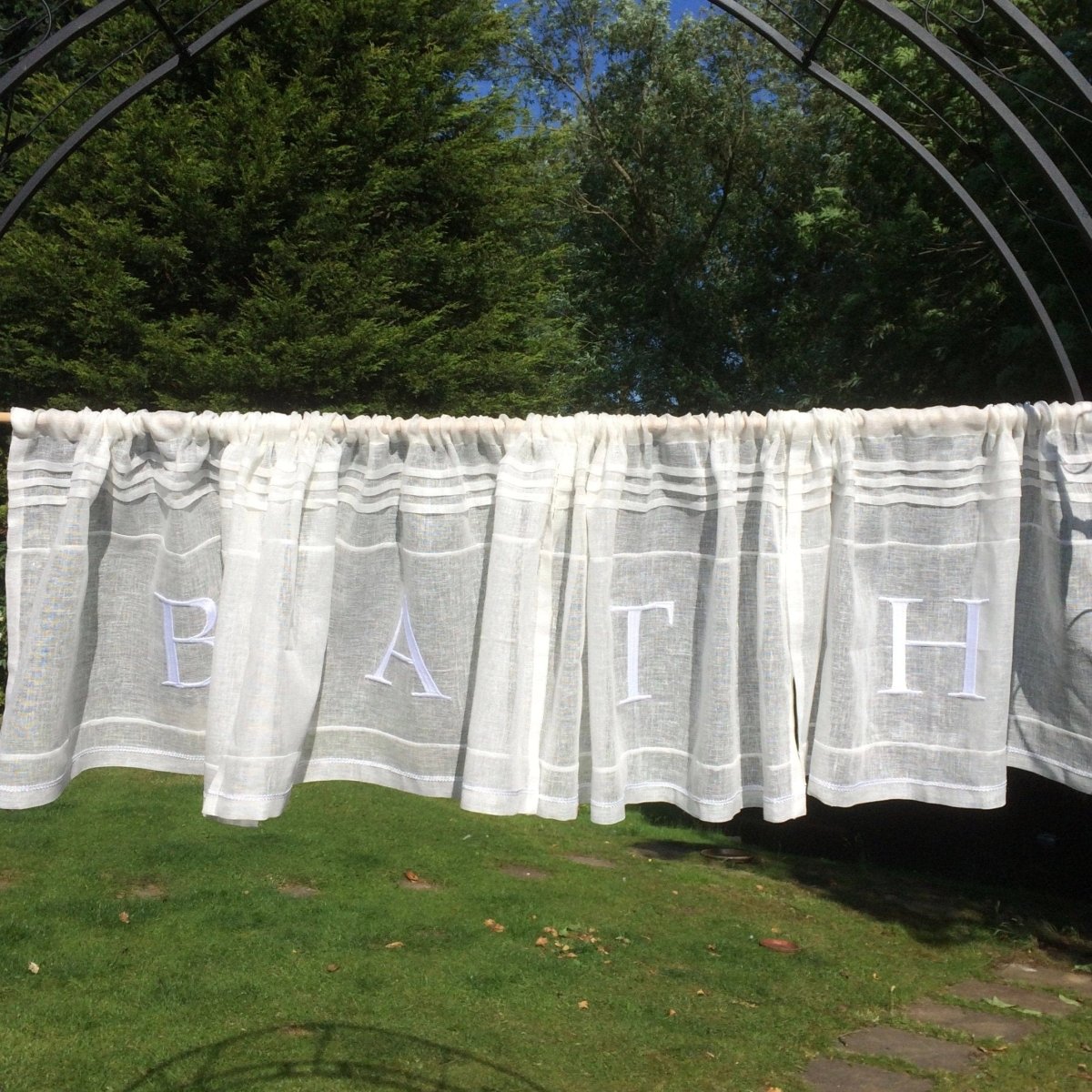 BATH Embroidered Cafe Curtains x 4 Set - Linen and Letters