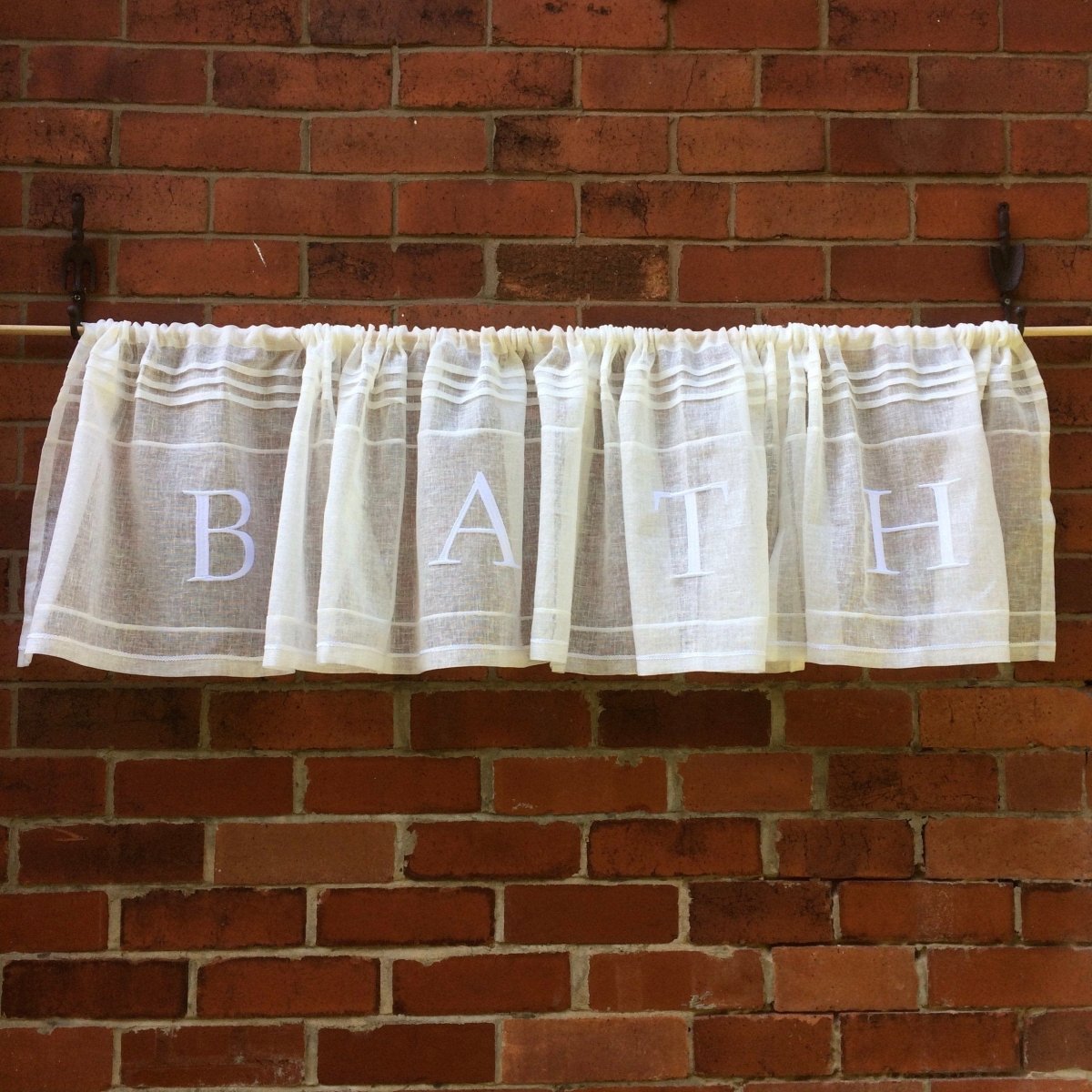 BATH Embroidered Cafe Curtains x 4 Set - Linen and Letters