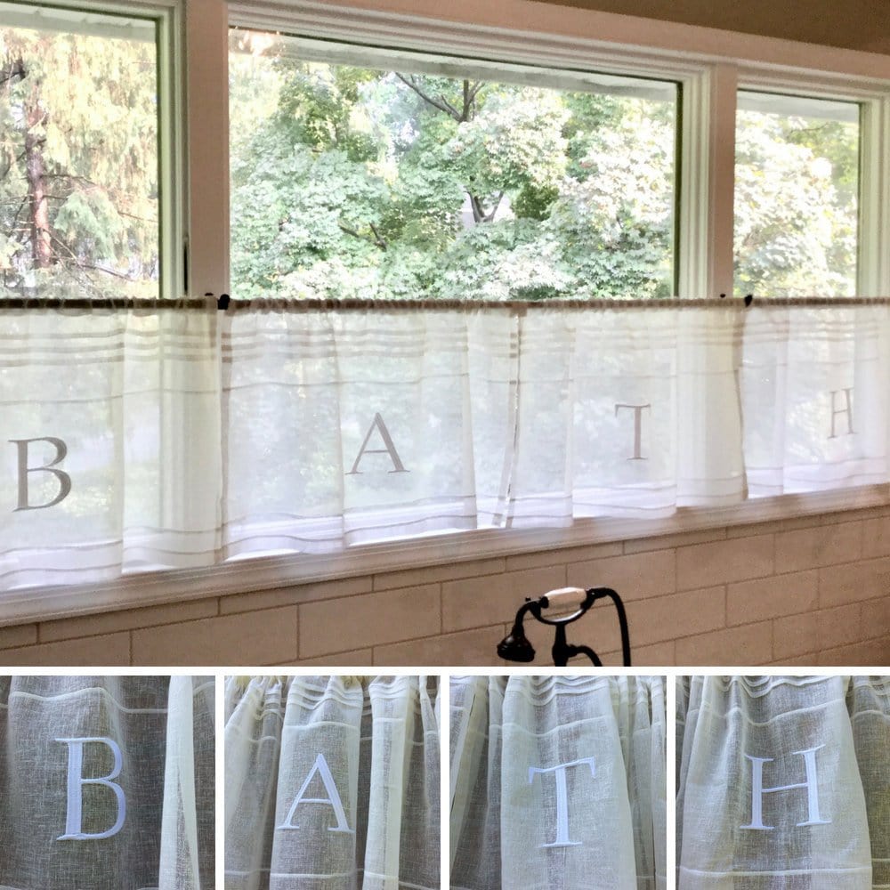 BATH Embroidered Cafe Curtains x 4 Set - Linen and Letters