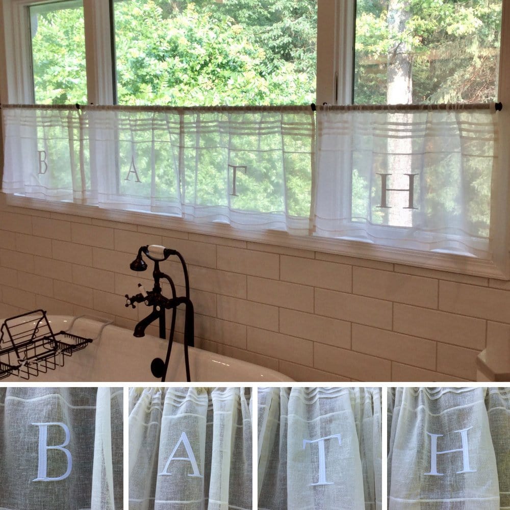 BATH Embroidered Cafe Curtains x 4 Set - Linen and Letters