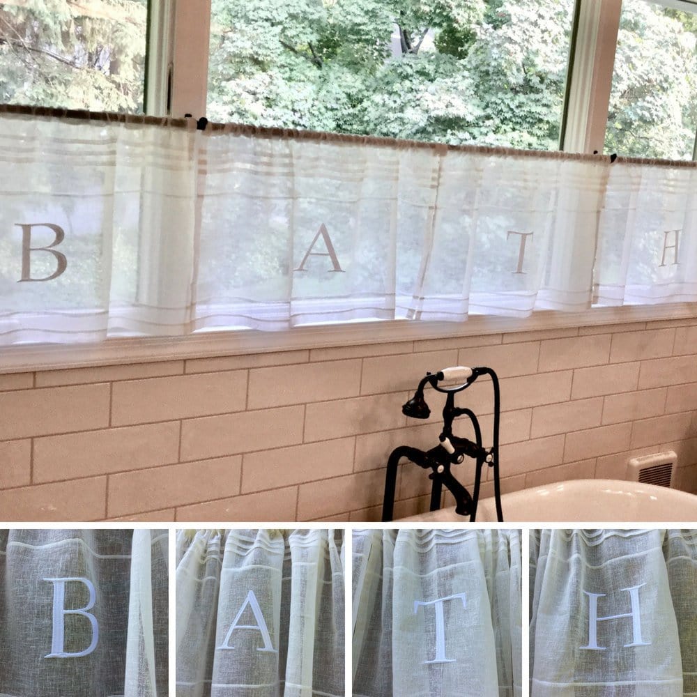 BATH Embroidered Cafe Curtains x 4 Set - Linen and Letters